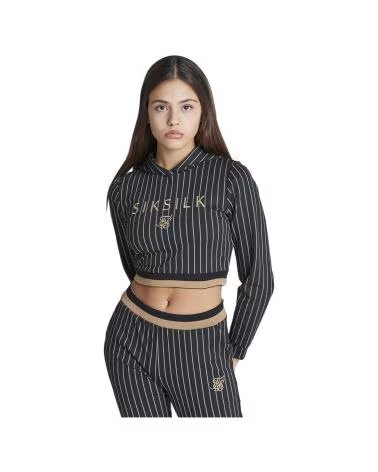 SIKSILK SUDADERA BASEBALL STRIPED CRPPED HOODIE EN COLOR PARA NEGRO