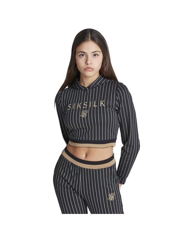 SIKSILK SUDADERA BASEBALL STRIPED CRPPED HOODIE EN COLOR PARA NEGRO