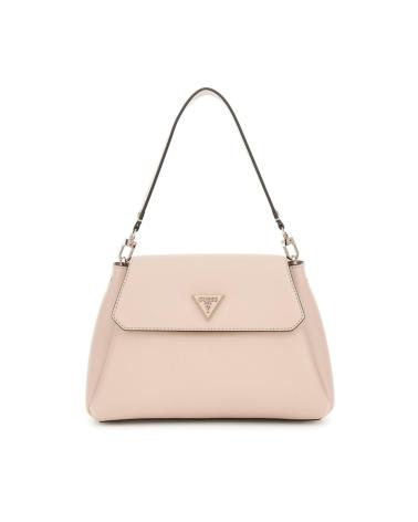 BOLSO DE MANO GUESS BEIG CON SOLAPA Y ASA SUPERIOR BEIG
