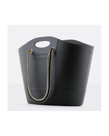 LEMON JELLY BLACK SILICONE TOTE BAG WITH BRAIDED HANDLES NEGRO