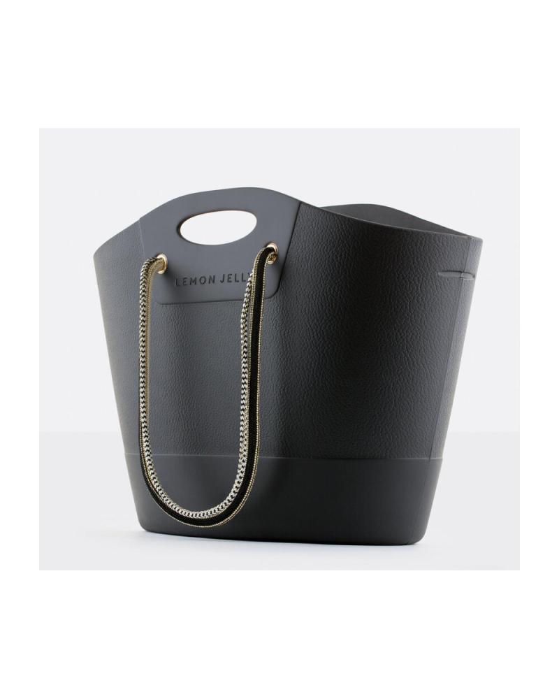 LEMON JELLY BLACK SILICONE TOTE BAG WITH BRAIDED HANDLES NEGRO