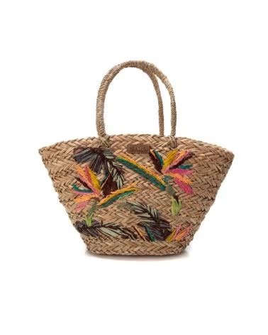 CARMELA BOLSO 10151-865169 DE RAFIA CON BORDADO FLORAL BEIGE BEIG