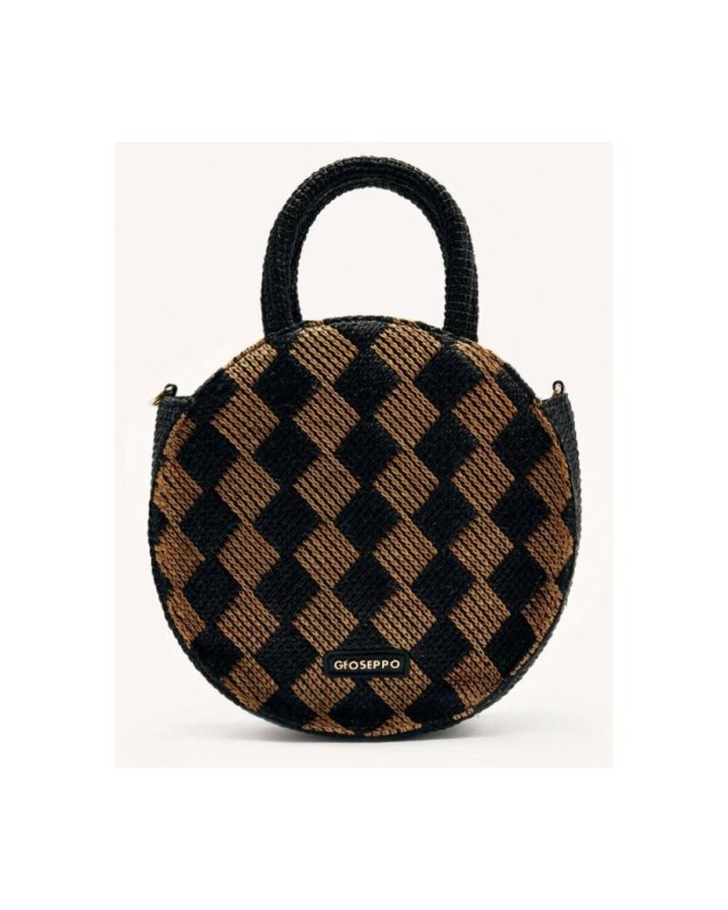 RUNDE HANDTASCHE GIOSEPPO PITTSON 75499-P AUS BAST MIT KAROMUSTER SCHWARZ NEGRO