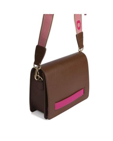 GIOSEPPO BROWN CROSSBODY BAG WITH FUCHSIA ROUND POUCH AND TWO-TONE STRAP MARRóN