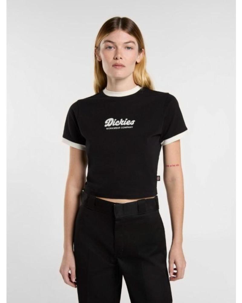 DICKIES CAMISETA CROPPED NEGRA CON RIBETE CONTRASTE Y LOGO NEGRO