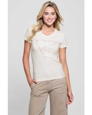 GUESS T-SHIRT PYTHON TRIANGLE BEIGE