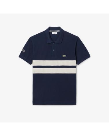 POLO LACOSTE CLASSIC FIT MESH BAND AZUL MARINO CON CUELLO ACANALADO NVYBLU