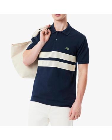 POLO LACOSTE CLASSIC FIT MESH BAND AZUL MARINO CON CUELLO ACANALADO NVYBLU