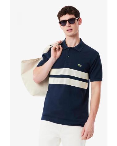 POLO LACOSTE CLASSIC FIT MESH BAND AZUL MARINO CON CUELLO ACANALADO NVYBLU