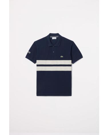 POLO LACOSTE CLASSIC FIT MESH BAND AZUL MARINO CON CUELLO ACANALADO NVYBLU