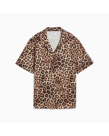 CAMICIA PUMA LEO LUXE RELAXED AOP CON STAMPA ANIMALIER WHITE