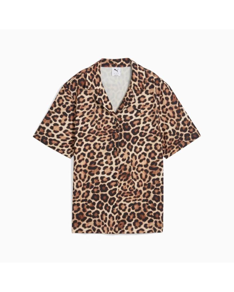 CAMICIA PUMA LEO LUXE RELAXED AOP CON STAMPA ANIMALIER WHITE