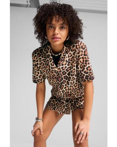 CAMICIA PUMA LEO LUXE RELAXED AOP CON STAMPA ANIMALIER WHITE