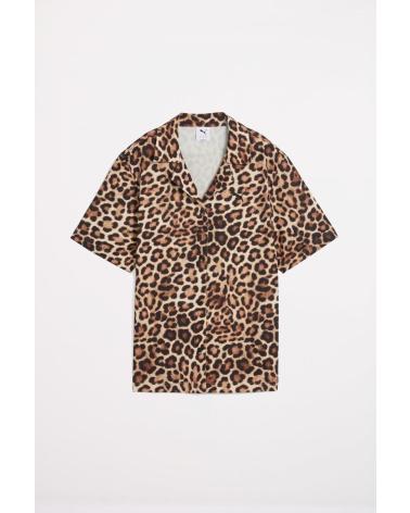 CAMICIA PUMA LEO LUXE RELAXED AOP CON STAMPA ANIMALIER WHITE