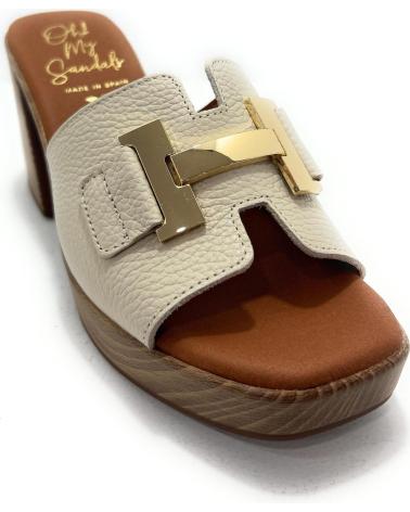 OH MY SANDALS ZUECO PIEL TACON MADERA HEBILLA OH MY S BLANCO