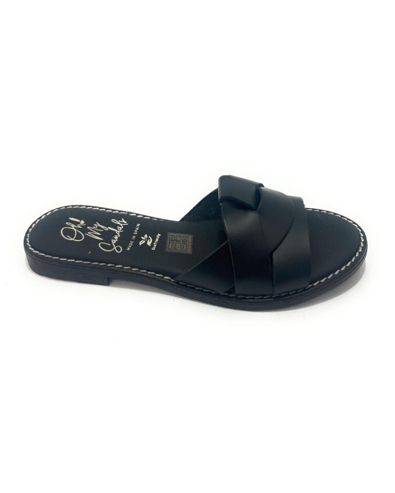 OH MY SANDALS ZUECO PLANO PIEL TIRAS NEGRO