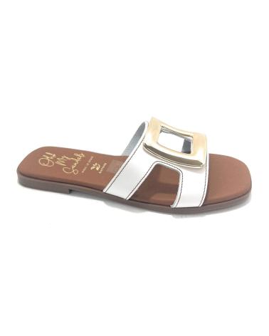 OH MY SANDALS ZUECO PLANO HEBILLA PIEL BLANCO