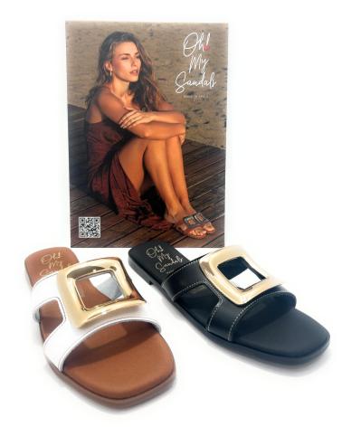 OH MY SANDALS ZUECO PLANO HEBILLA PIEL BLANCO