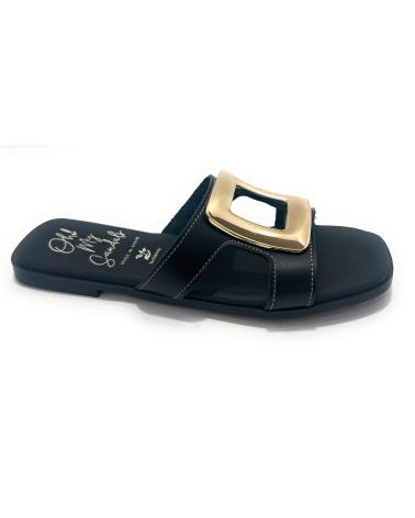 OH MY SANDALS ZUECO PLANO HEBILLA PIEL NEGRO