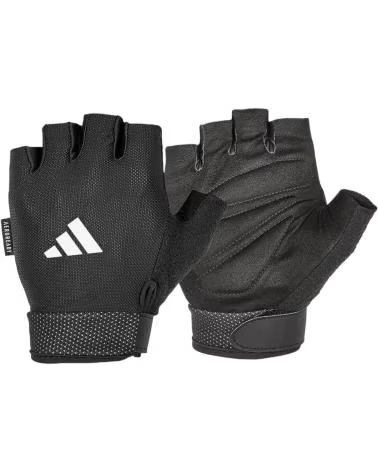 ADIDAS ESSENTIAL ADJUSTABLE AEROREADY BLACK FITNESS GLOVES ADGB-12 WITH WHITE LOGO NEGRO