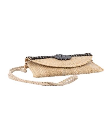 SIMOSASTRE NATURAL RAFFIA CROSSBODY BAG WITH ETHNIC DETAILS NEGRO