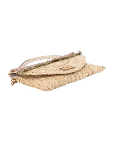 SAC BANDOULIÈRE SIMOSASTRE EN RAFIA NATURELLE AVEC FRANGES ROSES ROSA