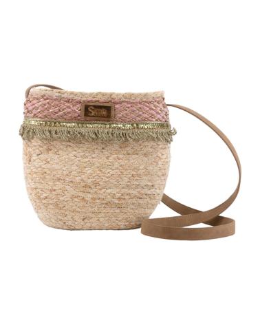 BOLSO BANDOLERA SIMOSASTRE DE RAFIA CON DETALLE ROSA ROSA