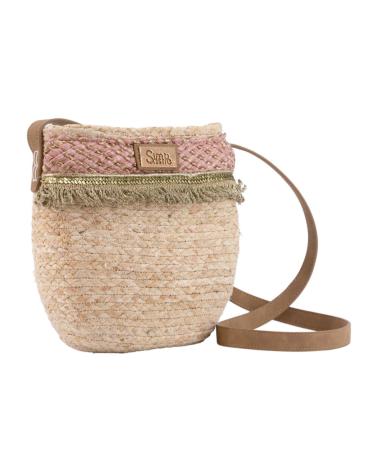 BOLSO BANDOLERA SIMOSASTRE DE RAFIA CON DETALLE ROSA ROSA