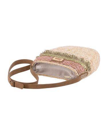 BOLSO BANDOLERA SIMOSASTRE DE RAFIA CON DETALLE ROSA ROSA