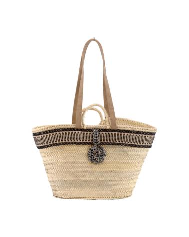SIMOSASTRE NATURAL RAFFIA HANDBAG WITH BLACK DETAIL NEGRO