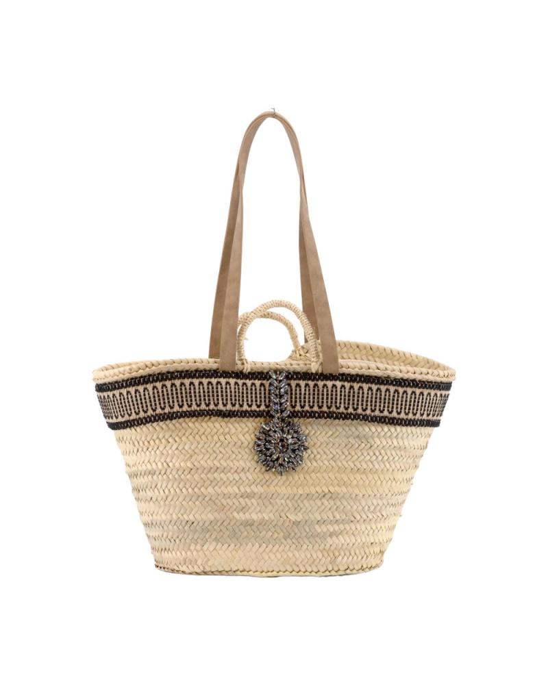 BOLSO DE MANO SIMOSASTRE EN RAFIA NATURAL CON DETALLE NEGRO NEGRO