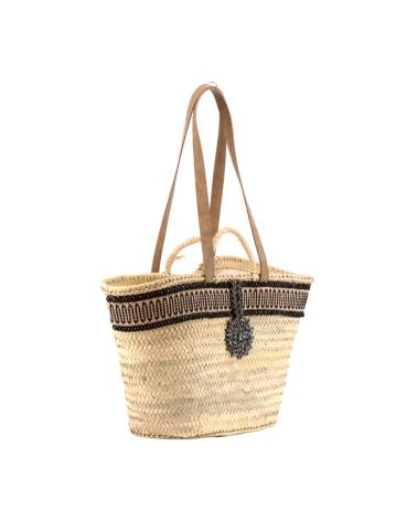 BOLSO DE MANO SIMOSASTRE EN RAFIA NATURAL CON DETALLE NEGRO NEGRO