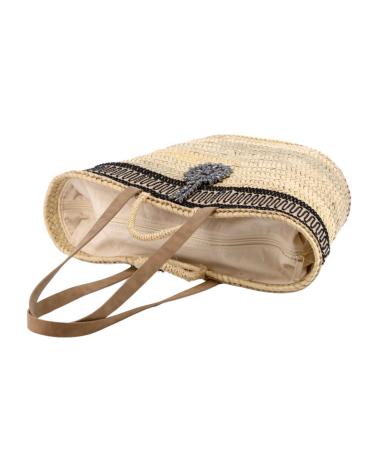 BOLSO DE MANO SIMOSASTRE EN RAFIA NATURAL CON DETALLE NEGRO NEGRO