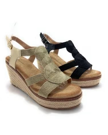 KISS LEISS SANDALES COMPENSÉES AVEC DÉTAIL CERCLES ET BOUCLE AMARILLO