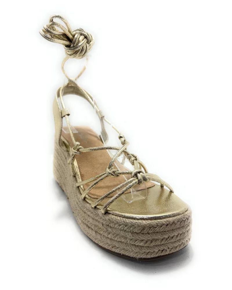 KISS LEISS SANDÁLIAS COM PLATAFORMA DE CORDA E AMARRAÇÃO AMARILLO