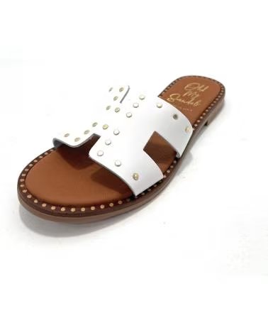 OH MY SANDALS ZUECO PLANO EN PIEL CON REMACHES BLANCO