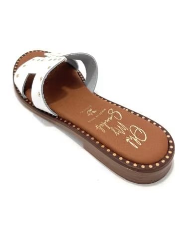 OH MY SANDALS ZUECO PLANO EN PIEL CON REMACHES BLANCO