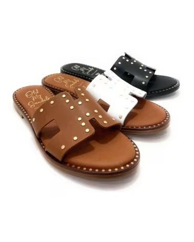 OH MY SANDALS ZUECO PLANO EN PIEL CON REMACHES BLANCO