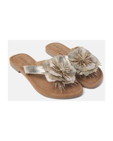 Sandalias-de-vestir-para-mujer-LAZAMANI-SANDALIAS-DE-PIEL-CON-ADORNO-DE-FLOR-GOLD