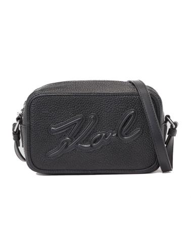 KARL LAGERFELD SQUARE CAMERA BAG GENARBTES LEDER UMHÄNGETASCHE SCHWARZ BLACK