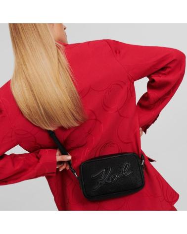 KARL LAGERFELD SQUARE CAMERA BAG GENARBTES LEDER UMHÄNGETASCHE SCHWARZ BLACK