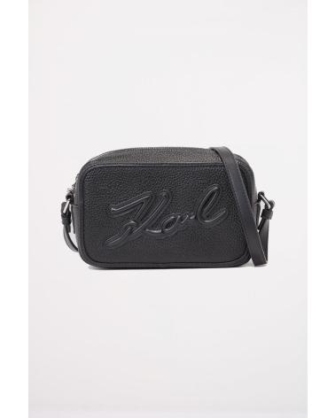 KARL LAGERFELD SQUARE CAMERA BAG GENARBTES LEDER UMHÄNGETASCHE SCHWARZ BLACK