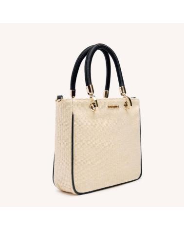 GIOSEPPO VEAZIE 75520-PNE: MALA TOTE DE RÁFIA CREME COM ALÇAS PRETAS NEGRO