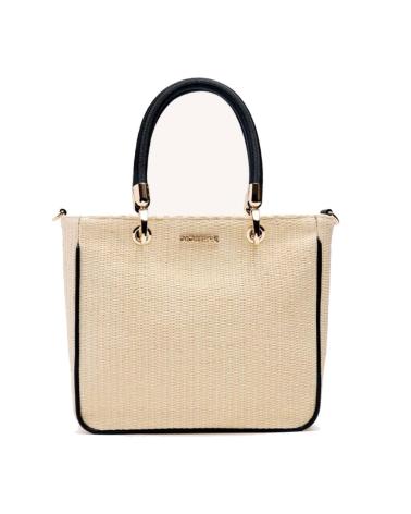 GIOSEPPO VEAZIE 75520-PNE: MALA TOTE DE RÁFIA CREME COM ALÇAS PRETAS NEGRO