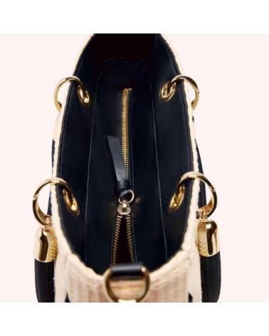 GIOSEPPO VEAZIE 75520-PNE: MALA TOTE DE RÁFIA CREME COM ALÇAS PRETAS NEGRO
