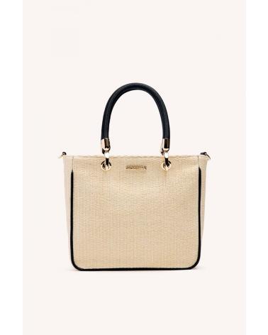 GIOSEPPO VEAZIE 75520-PNE: MALA TOTE DE RÁFIA CREME COM ALÇAS PRETAS NEGRO
