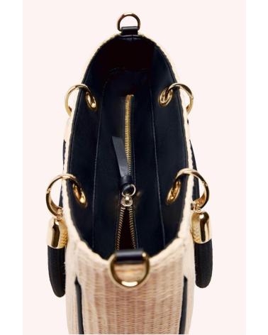 GIOSEPPO VEAZIE 75520-PNE: MALA TOTE DE RÁFIA CREME COM ALÇAS PRETAS NEGRO