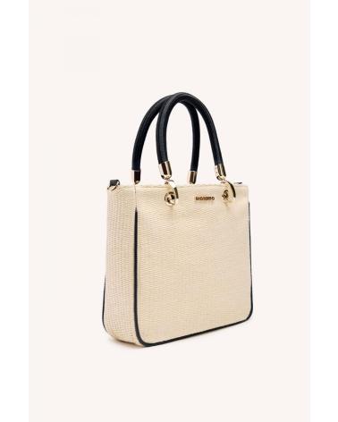 GIOSEPPO VEAZIE 75520-PNE: MALA TOTE DE RÁFIA CREME COM ALÇAS PRETAS NEGRO