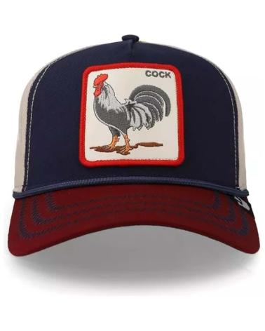 GOORIN BROS TRUCKER CAP COCK MARINEBLAU UND GRANATROT MIT HAHN-PATCH AZUL