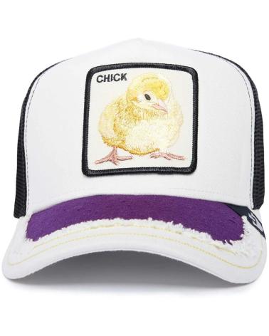 BONÉ TRUCKER GOORIN BROS CHICK BRANCO COM ABA ROXA E PATCH PINTINHO BLANCO